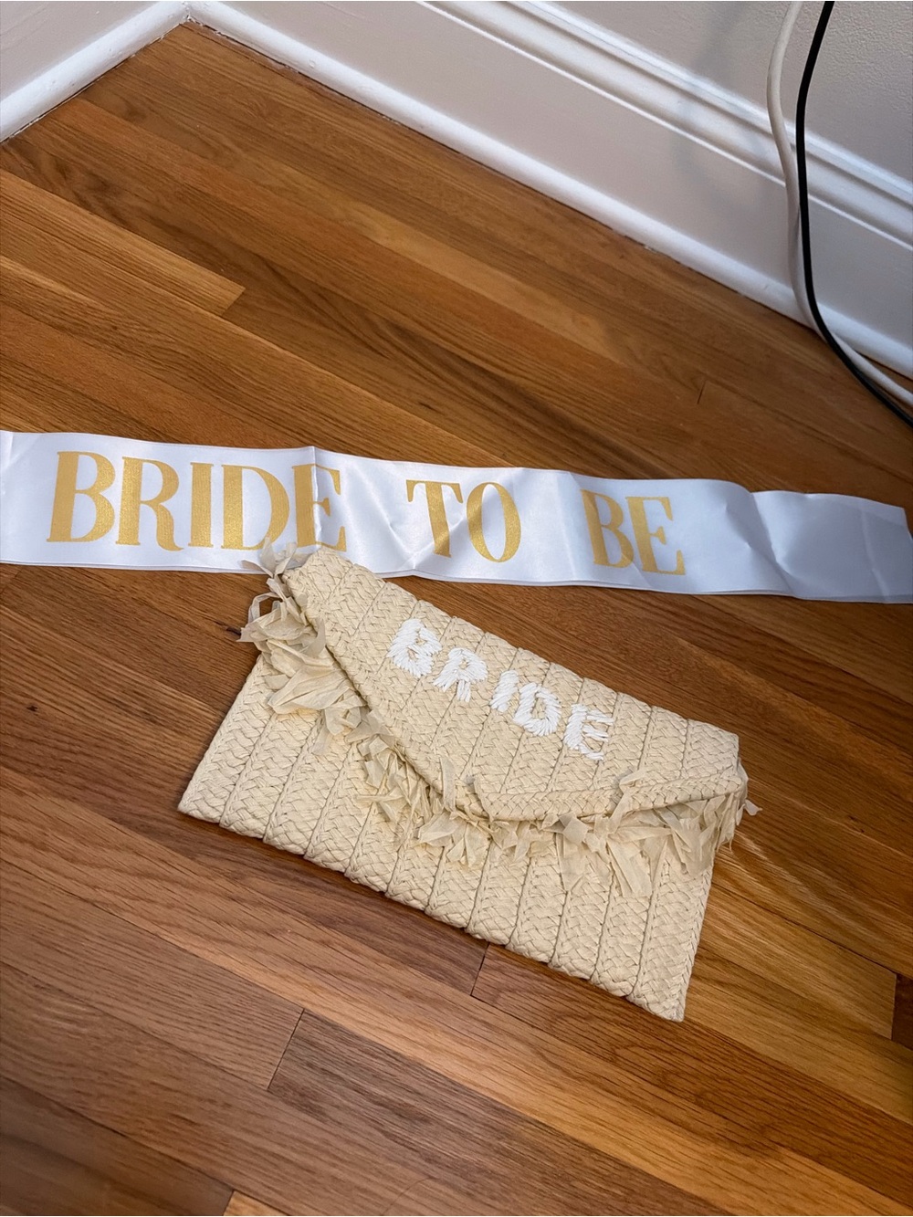 Bride Embroidered Straw Clutch + Bride to be sash